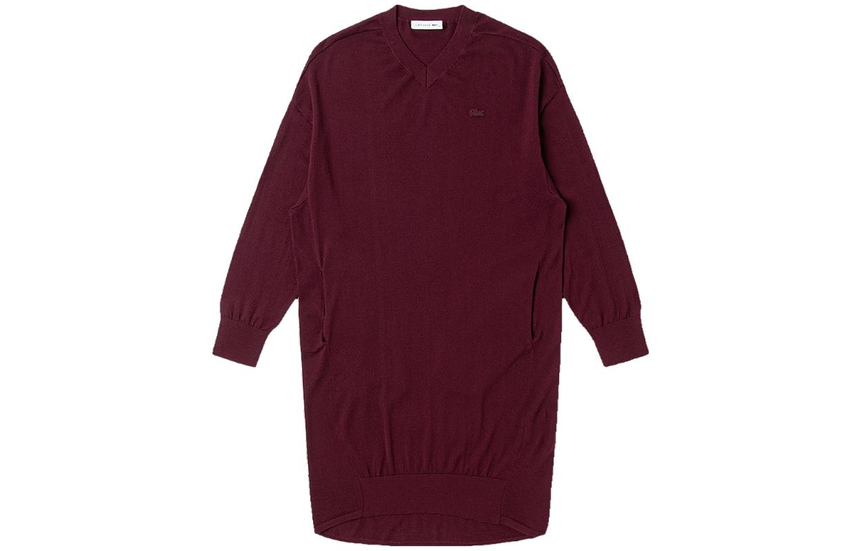 Order LACOSTE  V-Neck Slim Fit Knit Long Sleeve Dress Burgundy Red EF0718-SXL