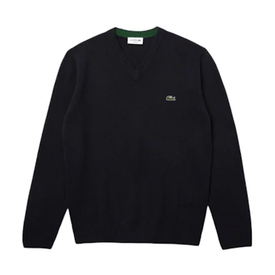 LACOSTE V-Neck Solid Pullover Comfortable Sweater Midnight Blue AH1952-166