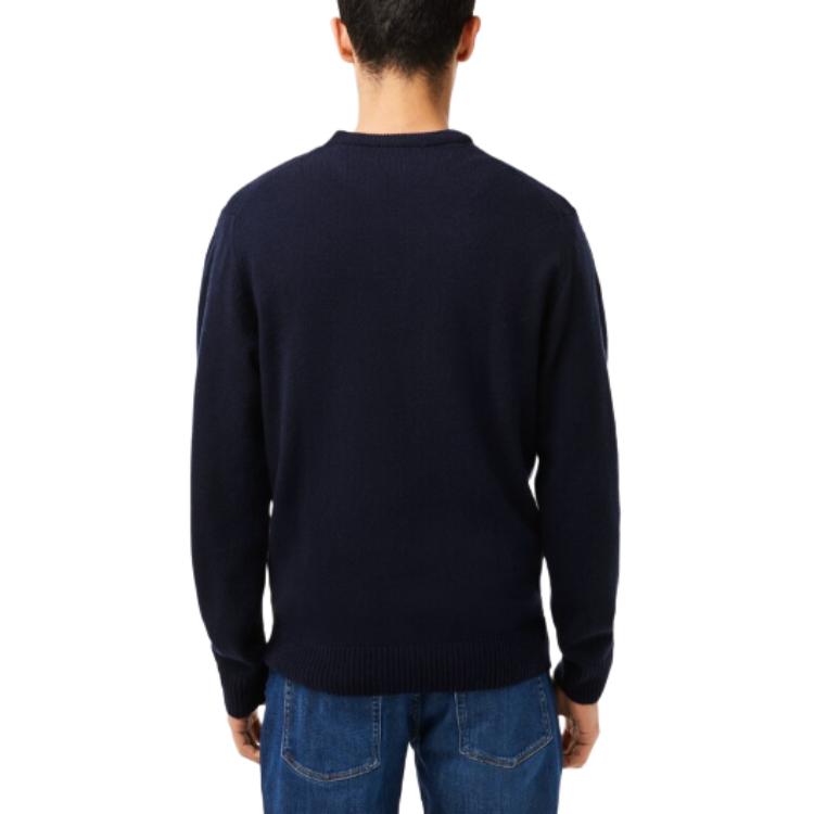 Shop LACOSTE V领纯色舒适毛衣 深蓝色 AH1952-166