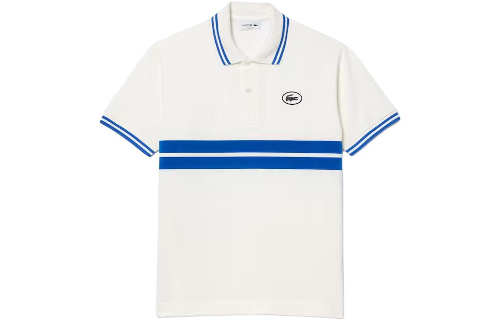 LACOSTE  White/Blue Striped Casual Short-Sleeve Pullover Polo Shirt PH7447-IUP
