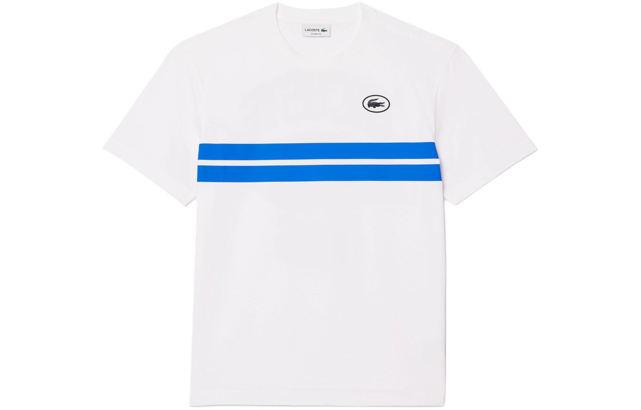 LACOSTE  White Crewneck T-Shirt with Back Letter Stripe Print. TH8590-001