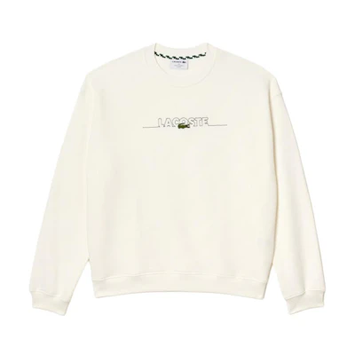 LACOSTE White Logo Embroidered Loose Fit Long Sleeve Sweatshirt. SH3878-70V