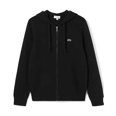 LACOSTE Zip-Up Hoodie Cardigan with Logo and Drawstring. AH3706