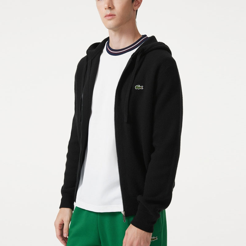 Shop LACOSTE 帽繩標誌拉鍊連帽外套開衫. AH3706