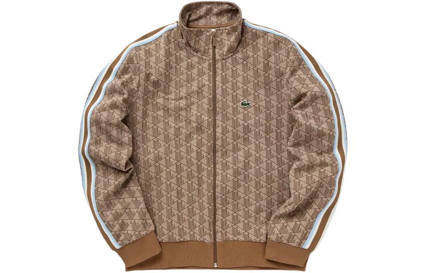 LACOSTE All-Over Logo Print Zip Jacket Brown SH1368-IRP
