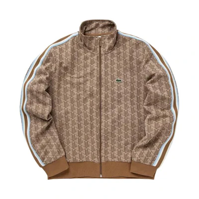 LACOSTE All-Over Logo Print Zip Jacket Brown SH1368-IRP