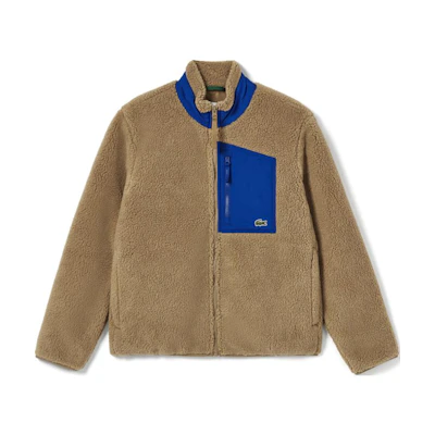 Lacoste Beige Solid Color Patchwork Stand Collar Long Sleeve Jacket BH6280