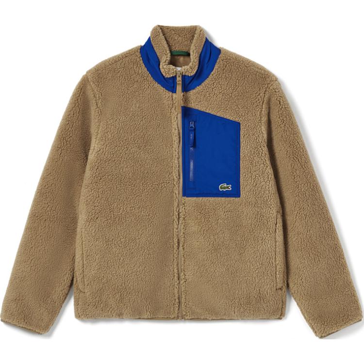 Order Chaqueta Lacoste Beige con Parche, Cuello Alto y Manga Larga. BH6280