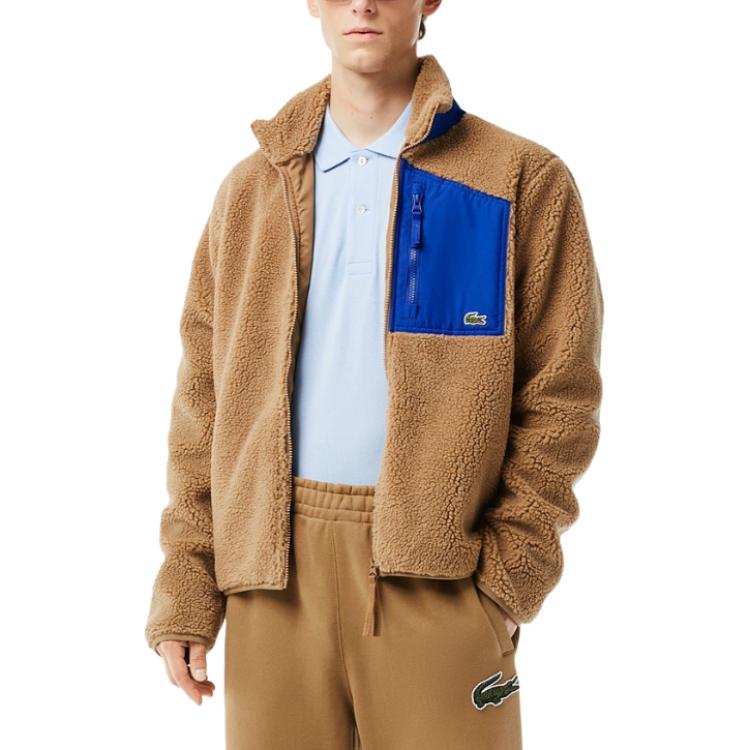 Shop Chaqueta Lacoste Beige con Parche, Cuello Alto y Manga Larga. BH6280