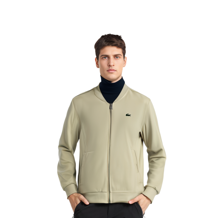 Shop Lacoste Beige Solid Zip-Up Casual Jacket SS22 Collection BH1286-68S