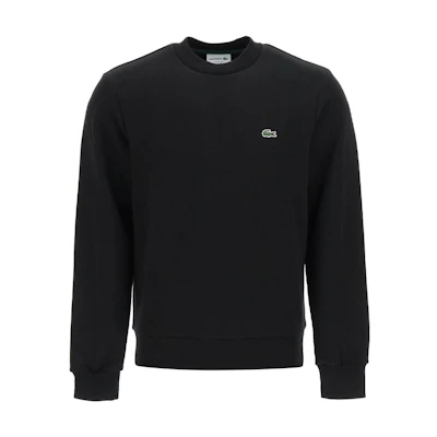 LACOSTE Black Crewneck Long Sleeve Sweatshirt with Logo Patch SH960831