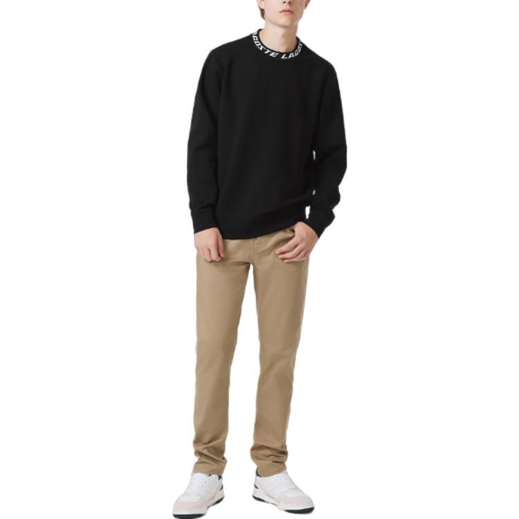 Lookbook Lacoste Black Crewneck Sweatshirt with Letter Logo Long Sleeves SH5690-031