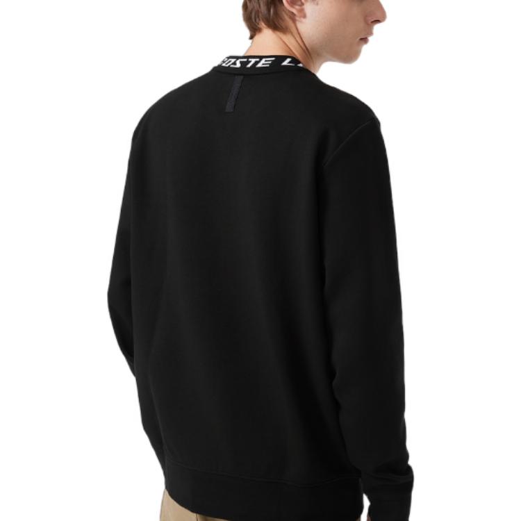 Shop Lacoste Black Crewneck Sweatshirt with Letter Logo Long Sleeves SH5690-031