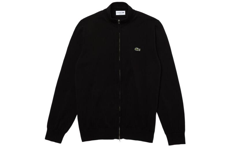 Lacoste Black Stand-Up Collar Organic Cotton Zipper Sweater Jacket AH1957031