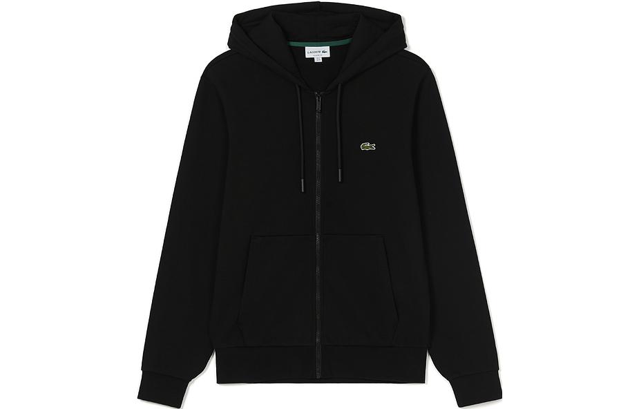 Lacoste Black Zip-Up Hoodie Casual Versatile Basic Style SH2566-CB8-031