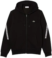Lacoste Black Zip Hoodie with Logo Print and Taped Detail SH9885-031 Lacoste Black Zip Hoodie with Logo Print and Taped Detail SH9885-031