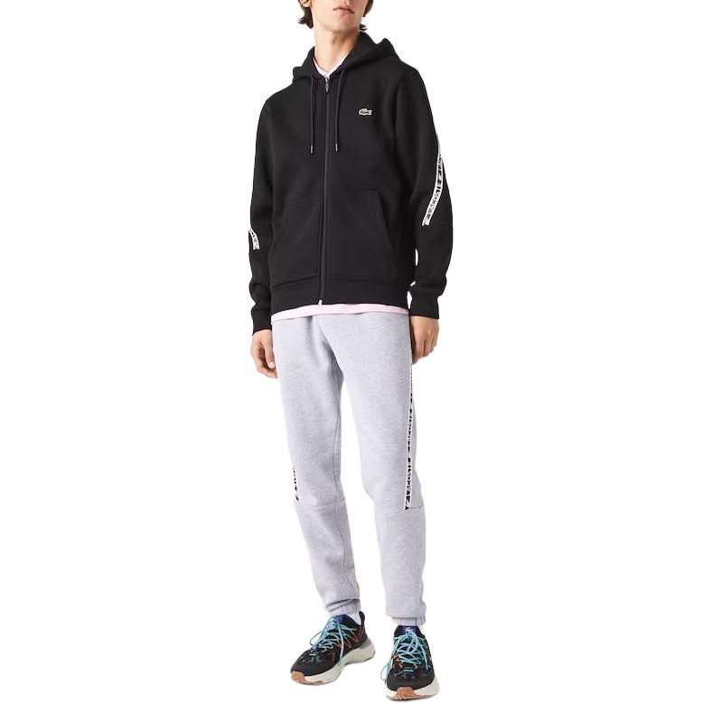 Lookbook Lacoste Hoodie Hitam Berzip dengan Cetakan Logo dan Perincian Tali. SH9885-031