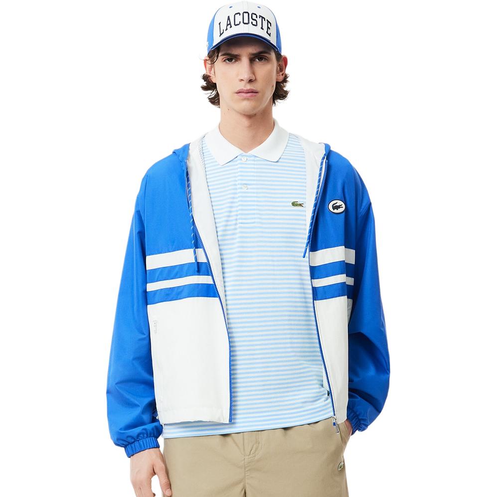 Shop Lacoste Blue & White Colorblock Zip Hoodie Jacket BH1174-ITV