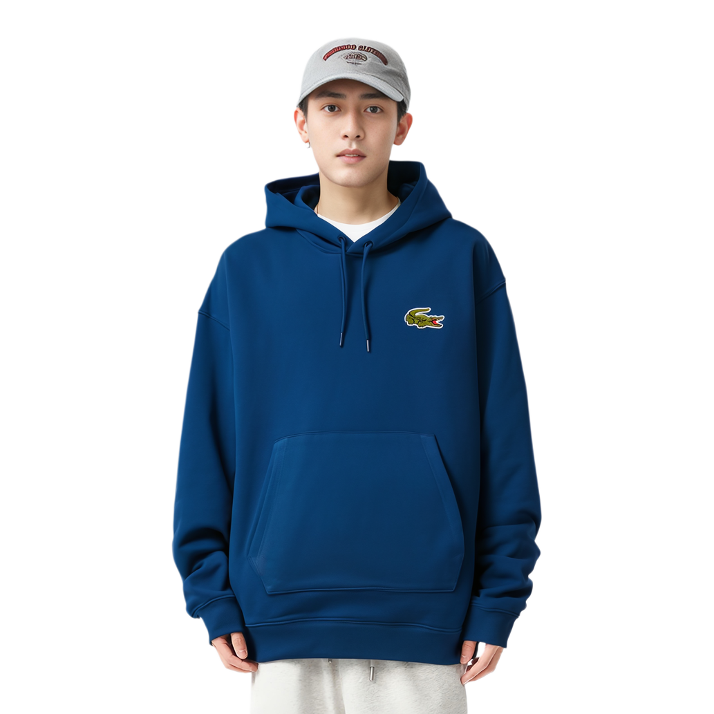 Lookbook Lacoste Blue Unisex Hoodie with Embroidered Logo - Comfortable & Loose Fit SH2754-HBM