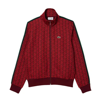 Lacoste Bordeaux Red Jacquard Zip-Up Sweatshirt with Stand Collar SH1368-SWM