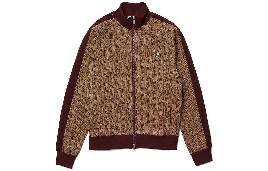 LACOSTE Brown Colorblock Jacquard Zip-Up Sweatshirt Unisex SH2759-115259-MKJ