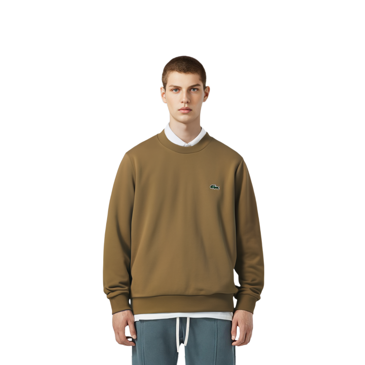 Details for Lacoste Brown Crewneck Long-Sleeve Sweatshirt with Animal Patch Design SH9608SIX