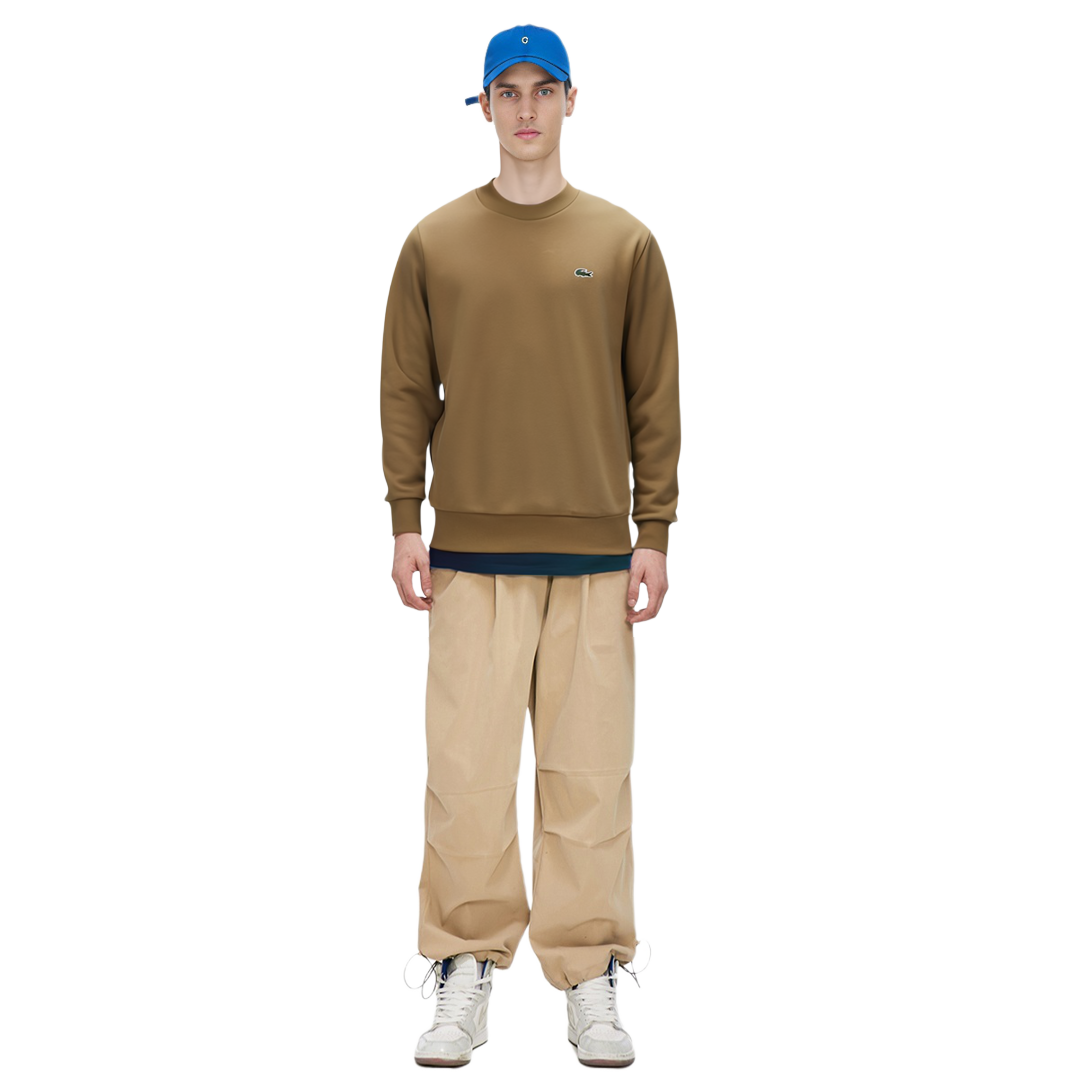 Sizing Lacoste Brown Crewneck Long-Sleeve Sweatshirt with Animal Patch Design SH9608SIX