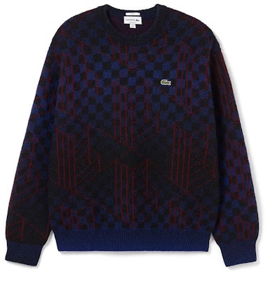 LACOSTE Colorblock Plaid Crewneck Sweater Unisex - Blue Black Checkered. AH0812-NIN Buy LACOSTE Colorblock Plaid Crewneck Sweater Unisex - Blue Black Checkered. AH0812-NIN
