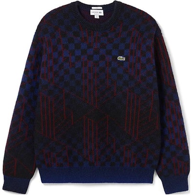 LACOSTE Colorblock Plaid Crewneck Sweater Unisex - Blue Black Checkered. AH0812-NIN Order LACOSTE Colorblock Plaid Crewneck Sweater Unisex - Blue Black Checkered. AH0812-NIN