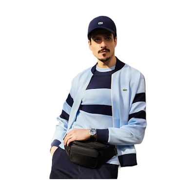 LACOSTE Colorblock Zip-Up Sweatshirt Light Blue Outdoor Casualwear SH6685-8VH
