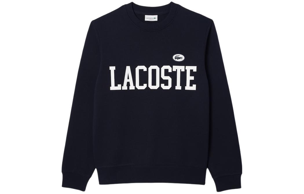LACOSTE Deep Abyss Blue Letter Print Crewneck Sweatshirt SH7420-HDE