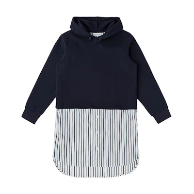 LACOSTE France Colorblock Striped Hoodie Long Sleeve Casual Dress Black. EF9601-Q0B