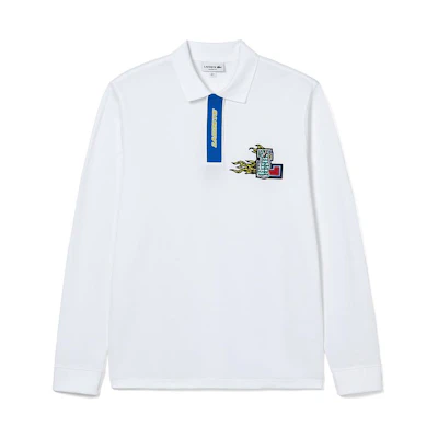 LACOSTE France Holiday Collection Colorblock Long Sleeve Polo Shirt White PH2523-001