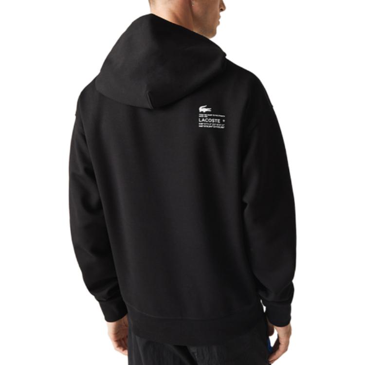 Shop Lacoste France Logo Embossed Pullover Hoodie Men’s Black SH0094-138060