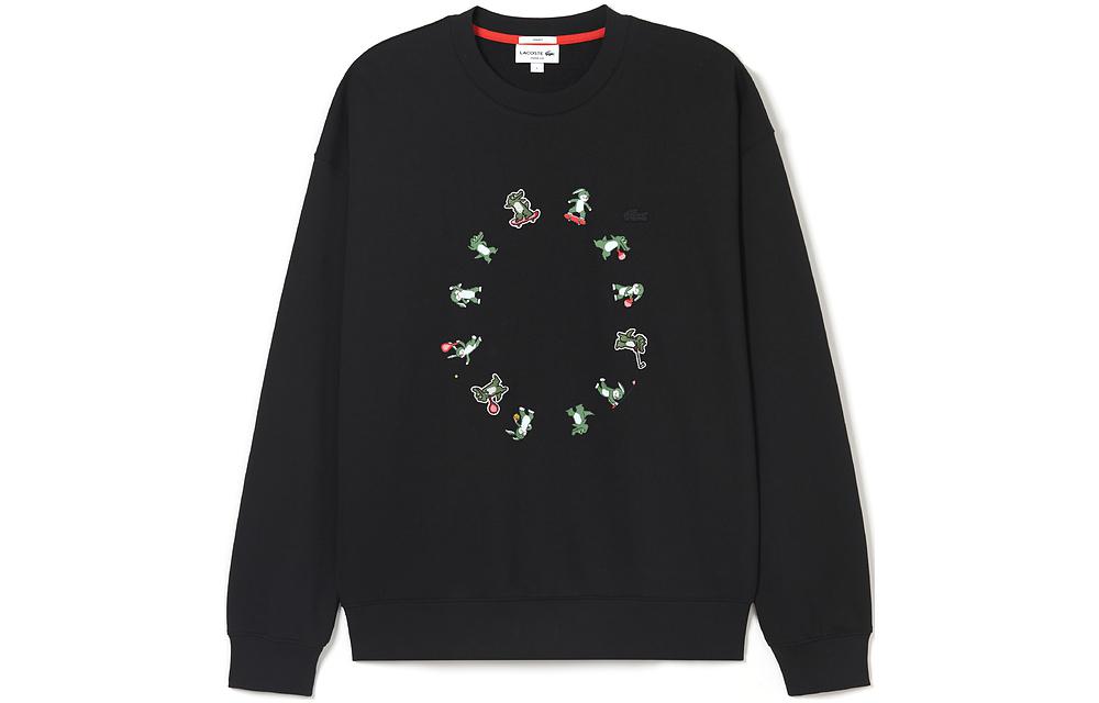 LACOSTE France SS23 Cartoon Print Black Crewneck Sweatshirt Unisex SH7370-031