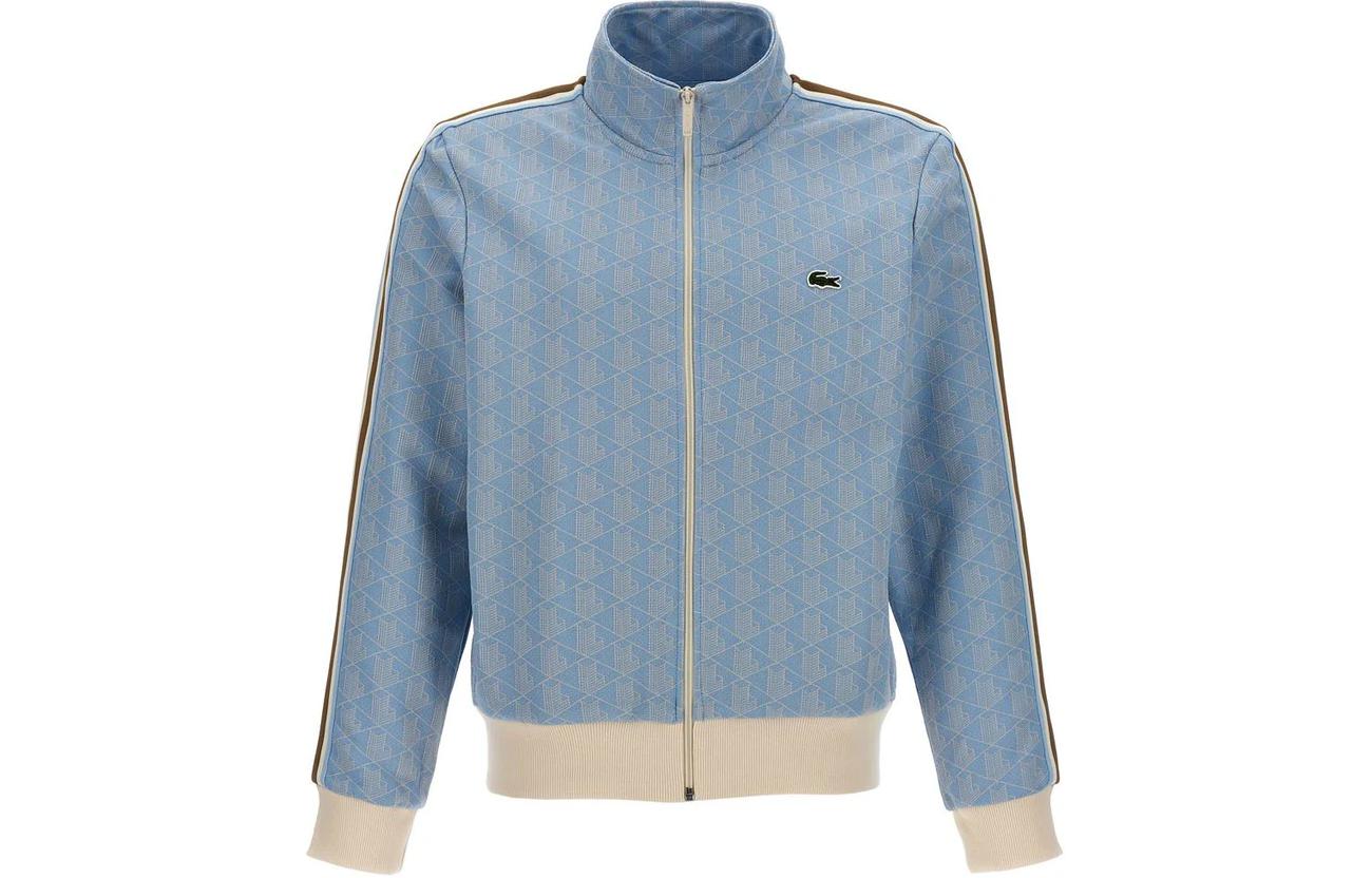 LACOSTE Full-Print Zip-Up Mock Neck Jacket in Blue SH1368-WB5