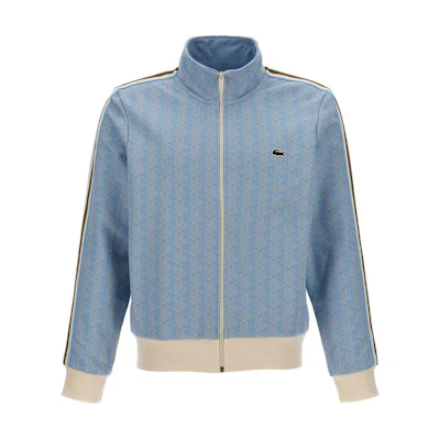 LACOSTE Full-Print Zip-Up Mock Neck Jacket in Blue SH1368-WB5