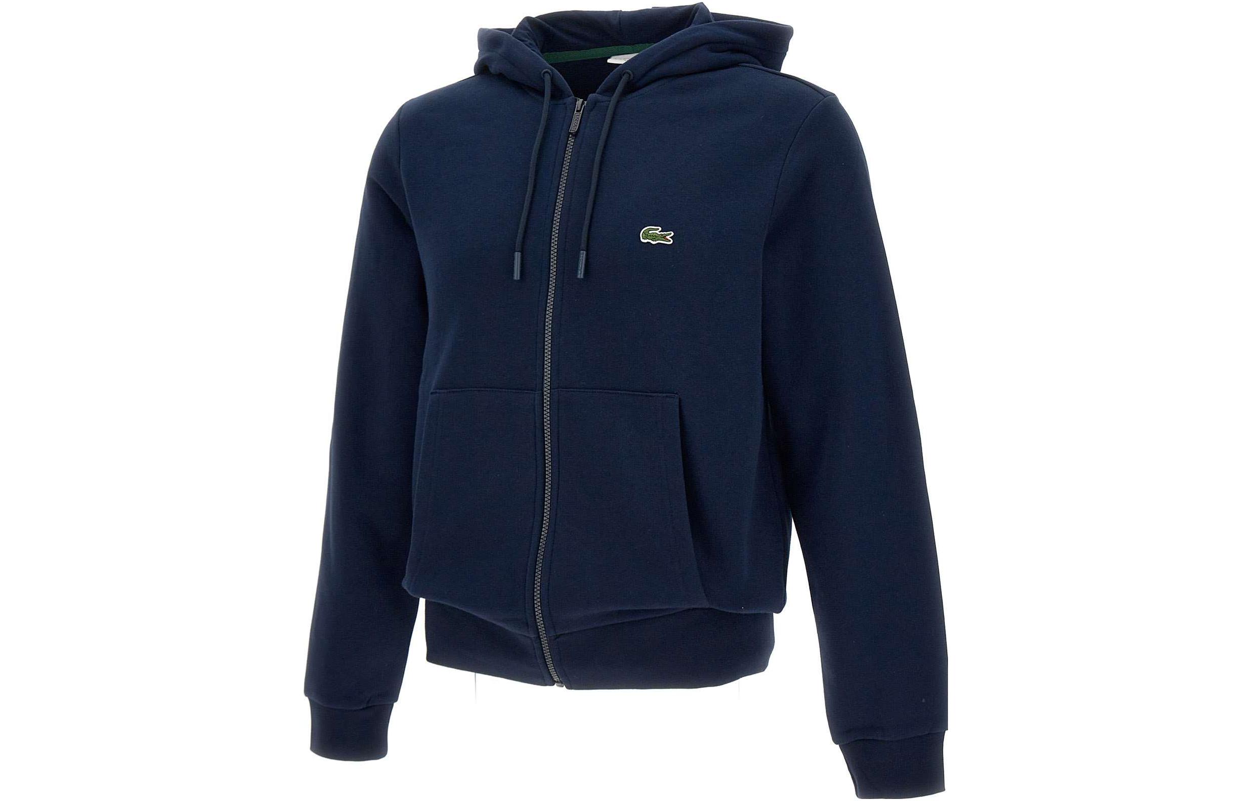 Shop Lacoste Baju Sejuk Berhud Zip Penuh Biru Navy SH9626-166