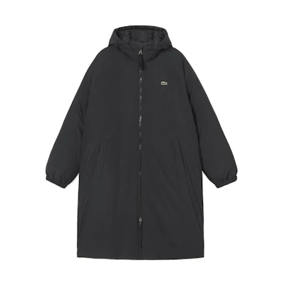 LACOSTE FW22 Black Hooded Cotton Jacket with Letter Print Design. BH2381-031