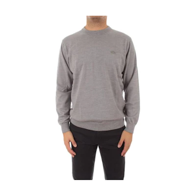 LACOSTE FW22 Grey Crewneck Sweater with Solid Color and Logo Embroidery AH1969-YRD