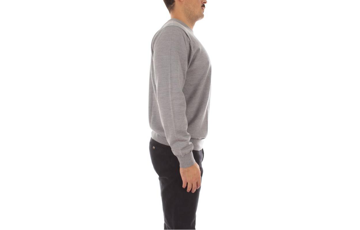 Shop LACOSTE FW22  Grey Crewneck Sweater with Solid Color and Logo Embroidery AH1969-YRD