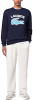 Lookbook LACOSTE FW22 Navy Blue Crewneck Sweatshirt with Logo Print. SH9689166