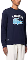 Purchase LACOSTE FW22 Navy Blue Crewneck Sweatshirt with Logo Print. SH9689166