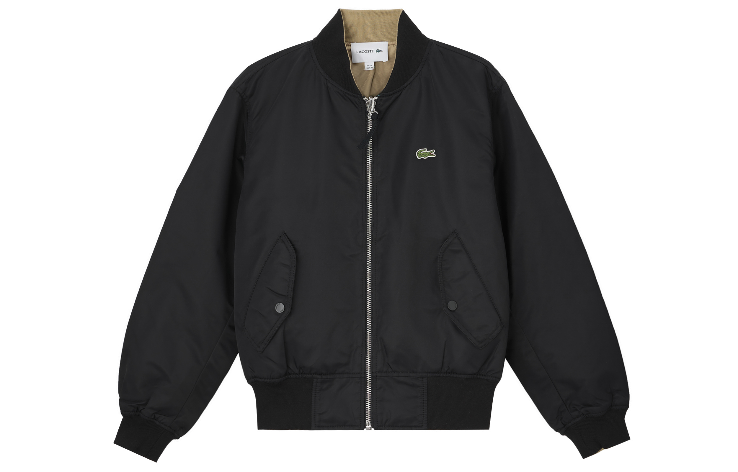 LACOSTE FW22  Reversible Bomber Jacket with Logo Embroidery Khaki/Black. BH6801-98