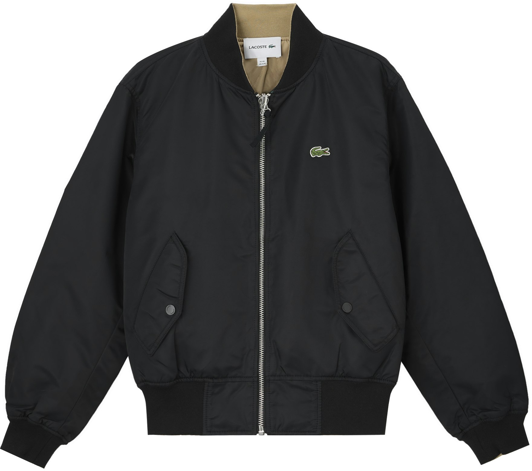 lacoste-fw-22-reversible-bomber-jacket-with-logo-embroidery-khaki-black-bh-6801-98