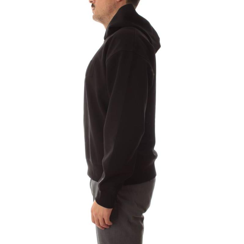 Shop Lacoste FW22 Black Hoodie with Solid Color Logo Print SH00948396