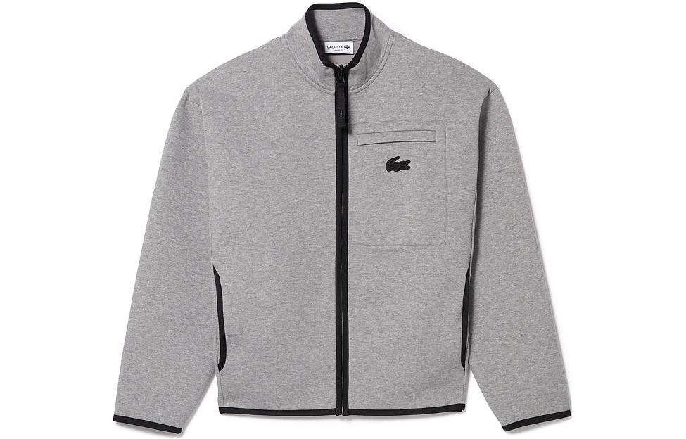 LACOSTE FW22 Embroidered Stand Collar Zip Jacket Grey Casual Outerwear SH2089-YRD