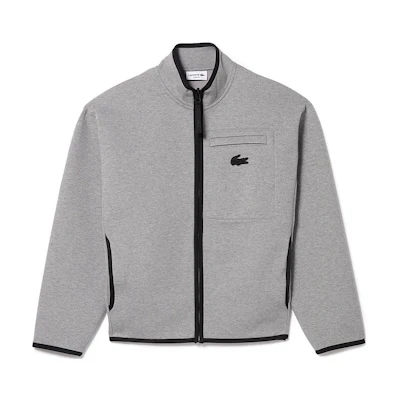 LACOSTE FW22 Embroidered Stand Collar Zip Jacket Grey Casual Outerwear SH2089-YRD