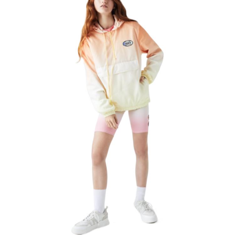 Shop Lacoste FW22 Gradient Orange Logo Print Hooded Pullover Jacket Unisex BH2894-281