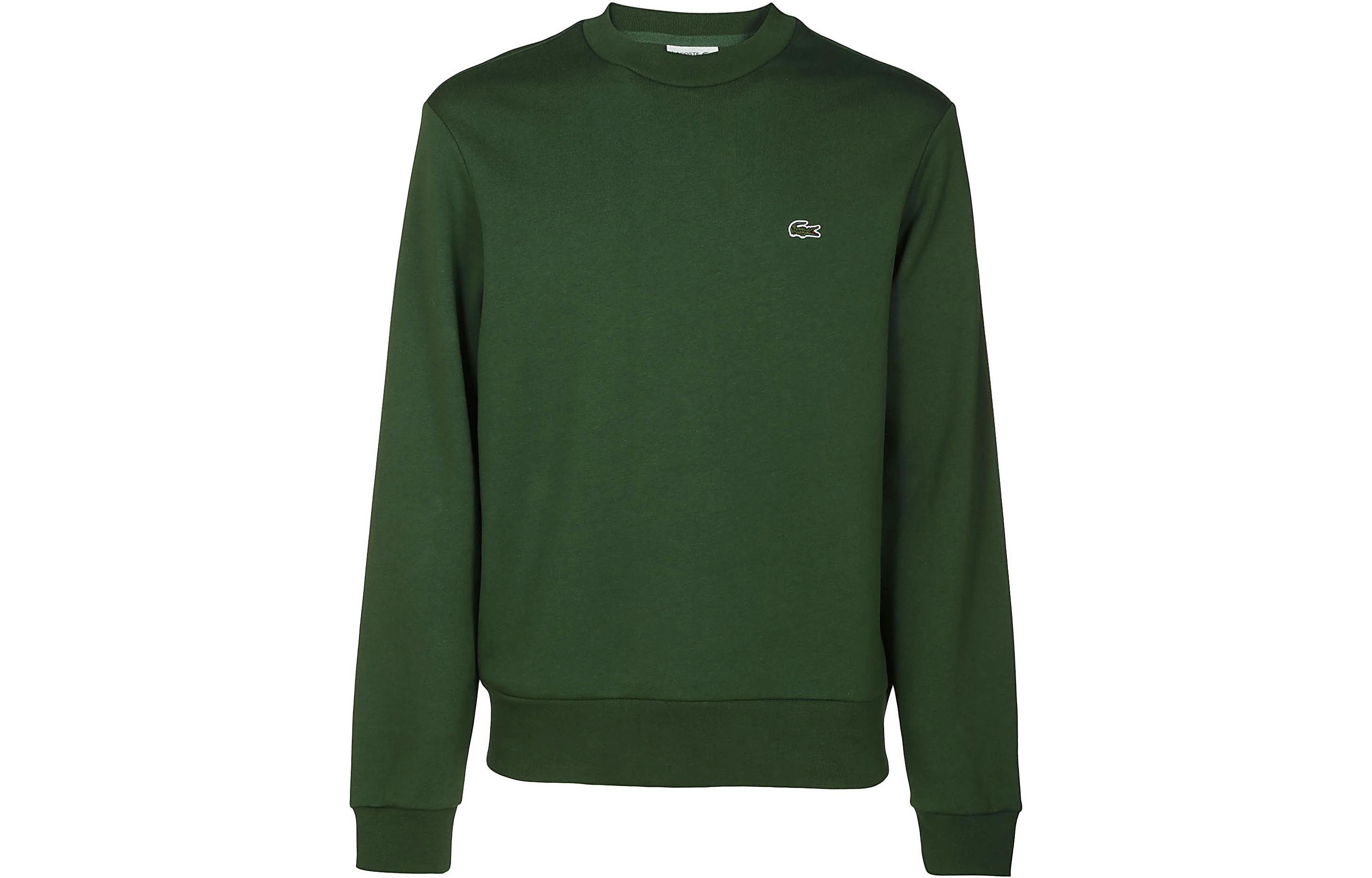 LACOSTE FW22 Green Crewneck Pullover Sweatshirt Solid Embroidered SH9608132